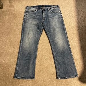 Relaxed Fit Straight Leg Flex Jeans with Faux Pocket Button Flap Pockets - 38/30